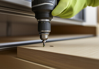 Electric screwdriver. Close-up. House repair work. Renovation process.