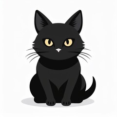 Obraz premium Minimalist Vector Illustration of a Black Cat with Yellow Eyes Sitting Calmly on a White Background, Featuring a Symmetrical Design and Clean Lines for a Modern, Simple Halloween Aesthetic, Logo Icon