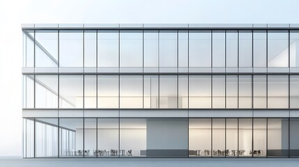 Modern Glass Office Building Exterior with Windows and Interior Glimpse