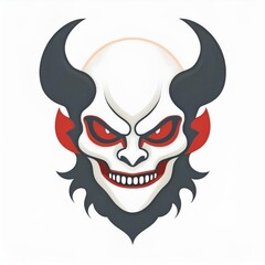 Abstract Evil Demon Face with Horns. Minimalist White and Black Design. Halloween Logo Vector Icon on White Background