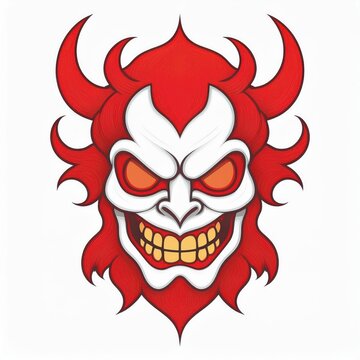 recommend clip art: Abstract Evil Demon Face with Horns. Minimalist White and Black Design. Halloween Logo Vector Icon on White Background
