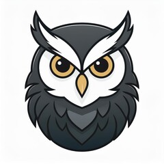 Fototapeta premium Minimalist Gray Cartoon Owl Mascot with Large Expressive Eyes and Stylized Feathers, Featuring Bold Black and White Color Scheme on a Clean White Backgroun. Perfect for Logos, Icons Halloween Design