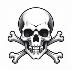 Monochrome Skull and Crossbones Illustration. Bold VintagebInspired Line Art Vector Icon Symbolizing Danger, Death, or Piracy in Classic Tattoo and Pirate Aesthetic, Halloween Night White Background