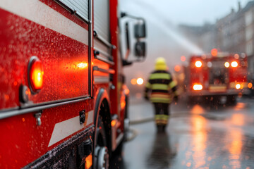 Fire Truck with Firefighters in Action | Emergency Response and Firefighting Operations