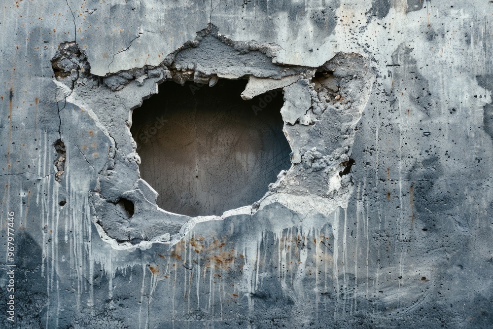 Poster A hole in a concrete wall, often used as a background element or to add texture and interest to an image