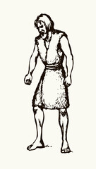 Vector drawing. Ancient man with clenched fists