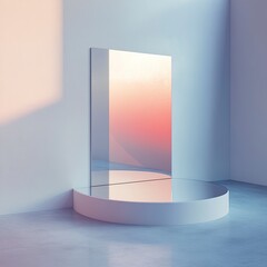 Floating podium with mirror effect that adds dimension to products, creating an interesting visual illusion. generative ai