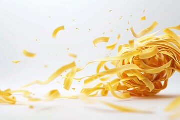 A pile of pasta falls from the ground, scattered and disorganized