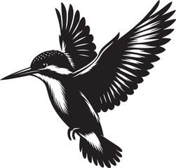 Beautiful kingfisher bird flying Silhouette vector illustration isolated on a white background