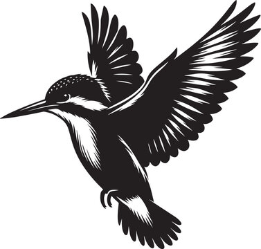 Beautiful kingfisher bird flying Silhouette vector illustration isolated on a white background