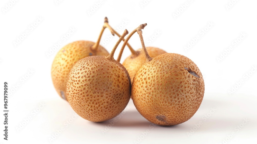 Poster Three longan fruits sit on a white surface, showcasing their unique shape and color