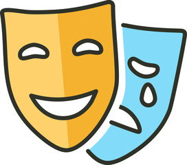 Comedy and Tragedy Masks. Masquerade Mask, Comic and Tragic Vector Icon for Theater or Carnival.