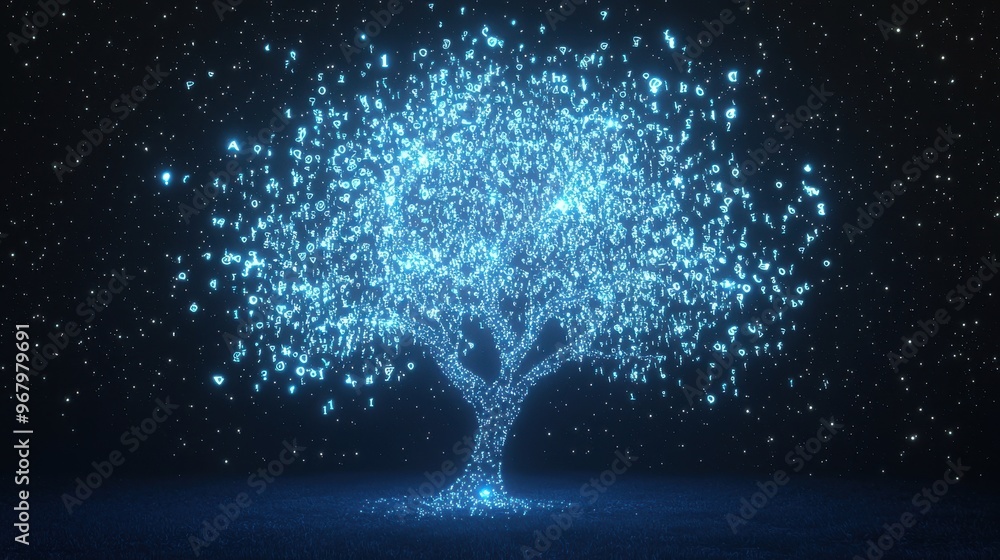 Aufkleber abstract thought tree: a tree with branches made of glowing thoughts, and from the tips of the branc