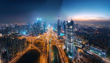 Im&aacute;genes A&eacute;reas de una Ciudad Nocturna con Luces Brillantes y Paisaje Urbano