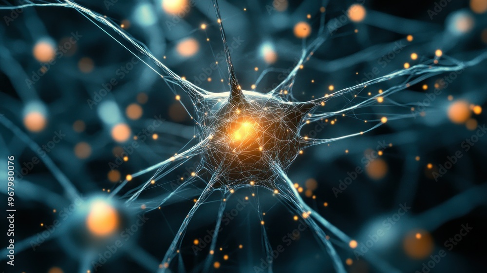 Poster a close-up of a neuron with interconnected axons