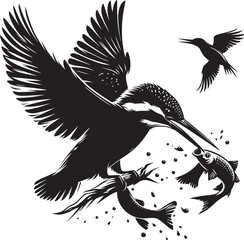 Beautiful kingfisher bird flying Silhouette vector illustration isolated on a white background