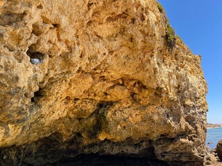 Cliffs in the algarve, blue sky, holiday mood