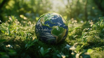 Green globe on grassy field