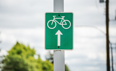 Bike lane, traffic sign in Vancouver, Canada