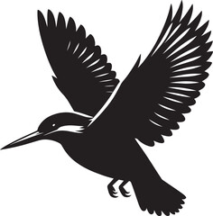 Beautiful kingfisher bird flying Silhouette vector illustration isolated on a white background