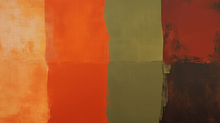 Naklejka premium A minimalist color-washed wall background in Burnt Orange, Olive Green, and Rust Red. Showcases understated elegance with subtle textures and earthy tones, perfect for sophisticated and rustic design 
