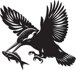 Beautiful kingfisher bird flying Silhouette vector illustration isolated on a white background