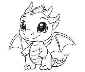 Cute vector illustration Dragon drawing for kids page