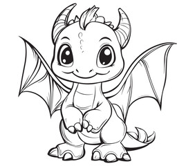 Cute vector illustration Dragon drawing for kids page