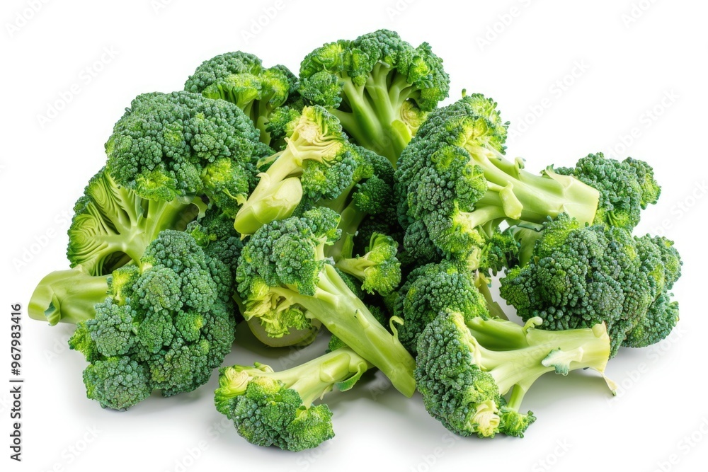 Poster fresh broccoli arranged on a clean white background