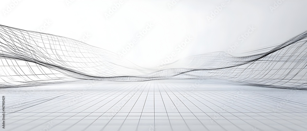 Poster futuristic 3d wireframe structure of a website layout showcasing a digital design concept for modern
