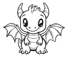 Cute vector illustration Dragon drawing for kids page