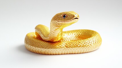 Fototapeta premium Gold snake figurine on white surface