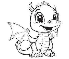 Cute vector illustration Dragon drawing for kids page