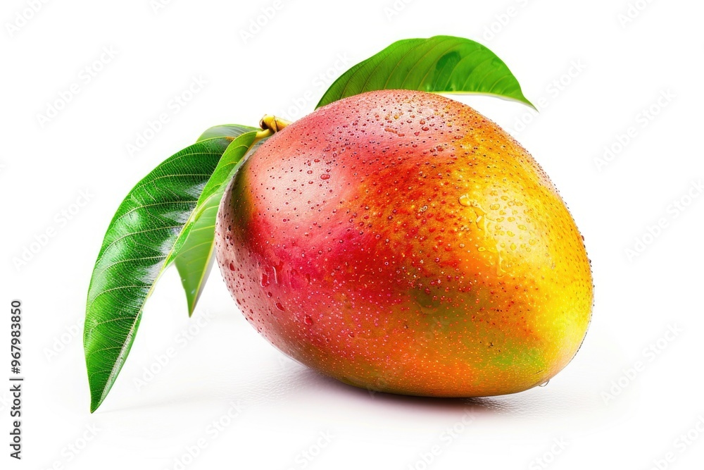 Wall mural fresh mango with a leaf on a white background