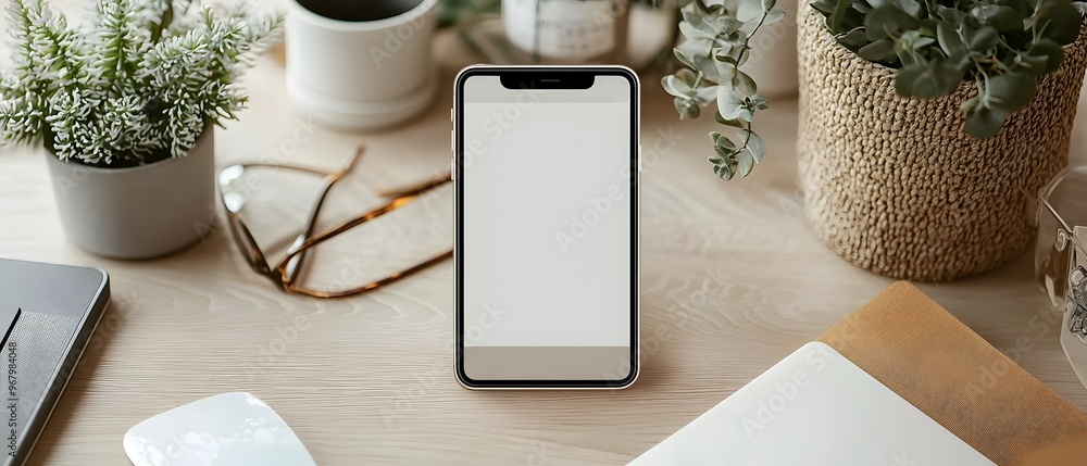 Poster mobile device displaying an ecommerce website mockup with product images focused on providing a resp