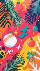 Festive Christmas Gift Packaging with Poinsettia and Ornament Holiday Decoration Background for Seasonal Promotions