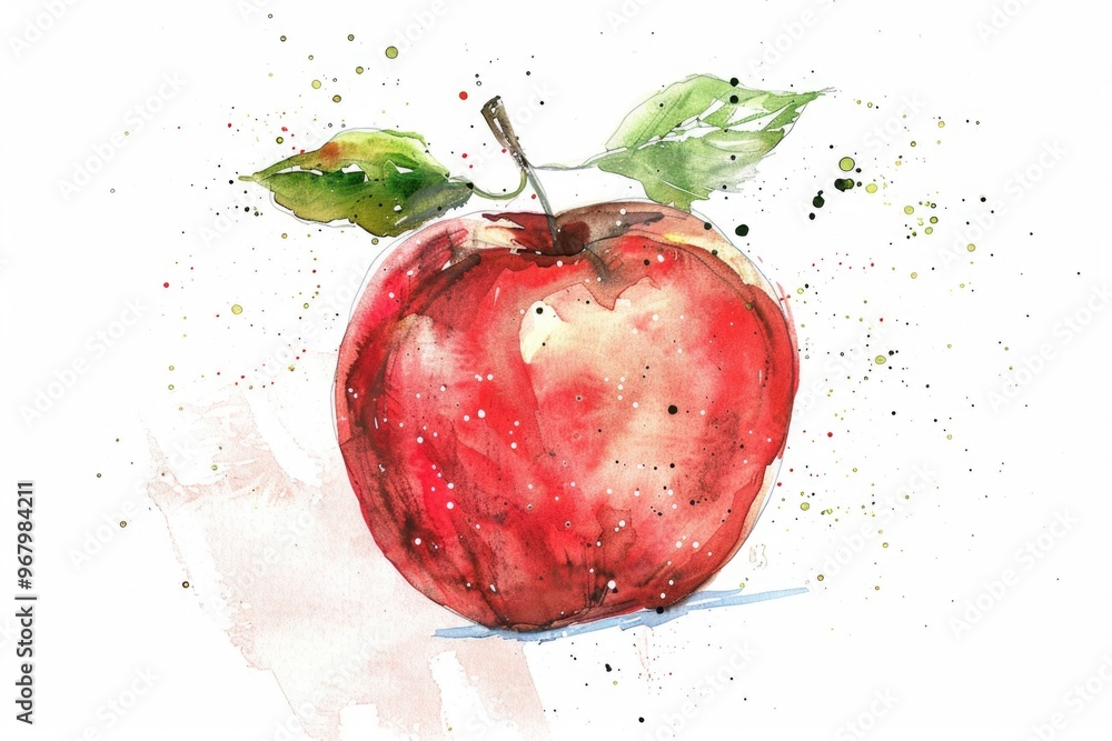 Wall mural A beautiful watercolor painting of a bright red apple