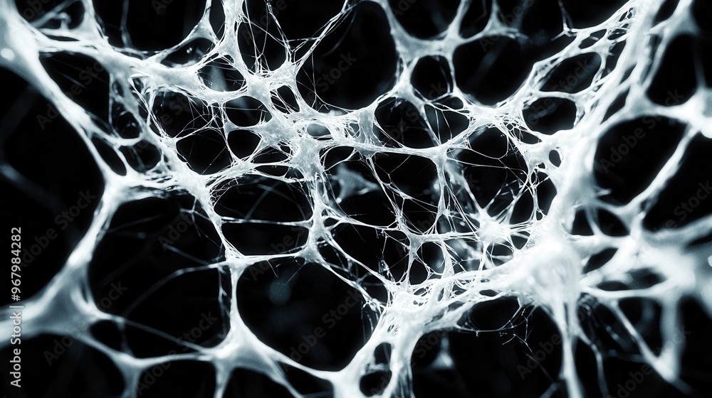 Poster an abstract, tangled web slowly untangling itself with threads of light connecting the broken pieces