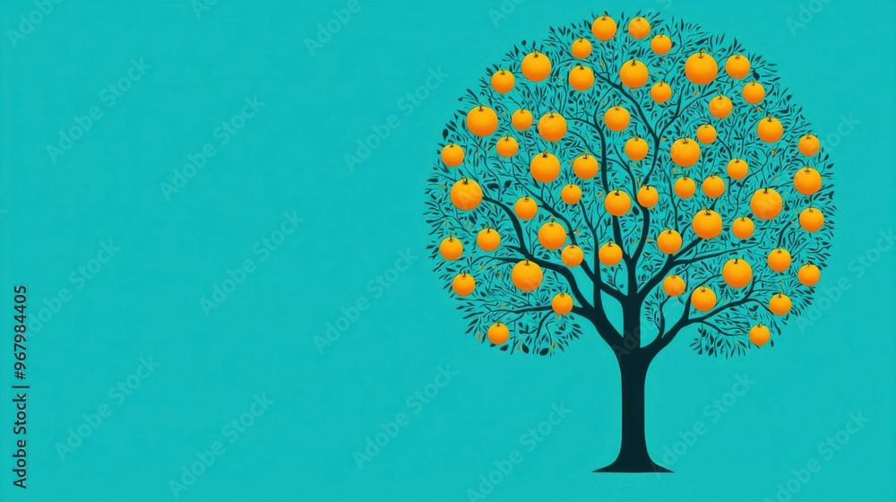 Poster an abstract tree with its branches representing opportunities and its fruits symbolizing the rewards