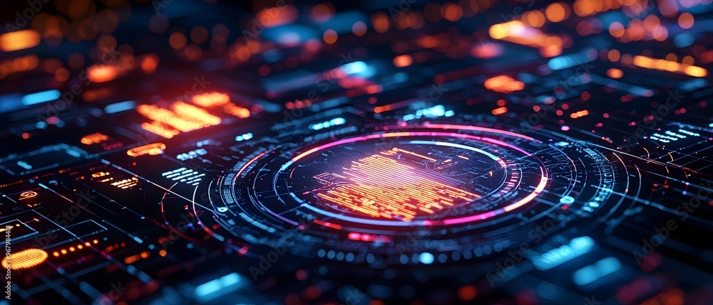 Poster futuristic holographic interface showcasing advanced web analytics and data driven design solutions 