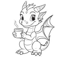 Cute vector illustration Dragon drawing for kids page