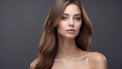 Naklejka premium Beauty portrait of female face straight hair with natural skin