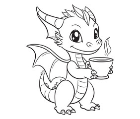 Cute vector illustration Dragon drawing for kids page