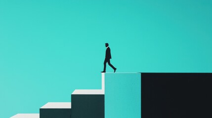 Balance Beam of Life: A figure walking across a beam made up of alternating blocks, each block representing different aspects of work (laptop, reports) and life (nature, hobbies)