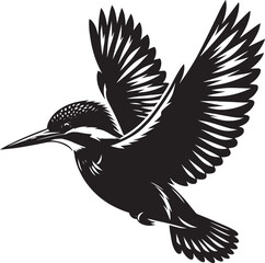 Beautiful kingfisher bird flying Silhouette vector illustration isolated on a white background