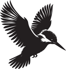 Beautiful kingfisher bird flying Silhouette vector illustration isolated on a white background