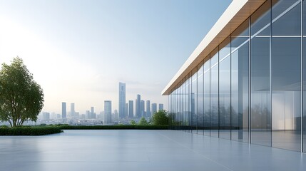 Modern Glass Building Rooftop with City Skyline View