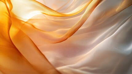 Obraz premium A flowing arrangement of sheer fabric in warm tones, creating a soft, ethereal effect.