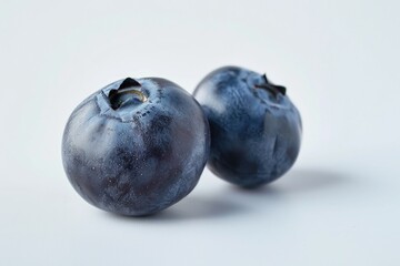 Obraz premium Fresh blueberries sit side by side on a clean white surface, perfect for use in food photography or as a symbol
