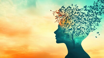 Blossoming Thoughts: A human silhouette with vines and flowers growing out of their head, reaching toward the sky, symbolizing how positive thinking can help growth and expansion